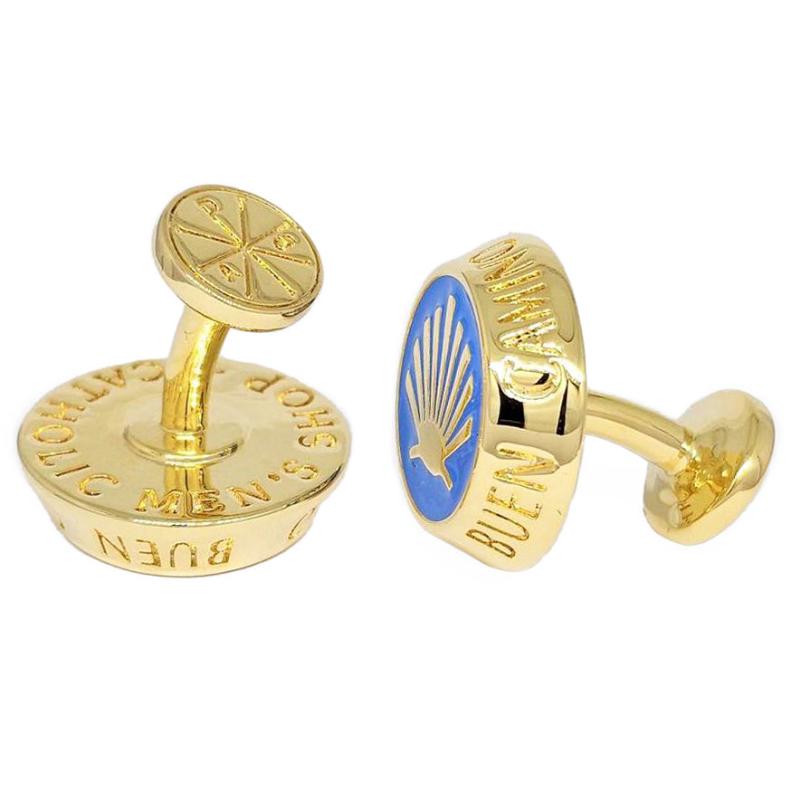 Pilgrim’s shell cufflinks, premium gold-tone accessory representing faithful journey