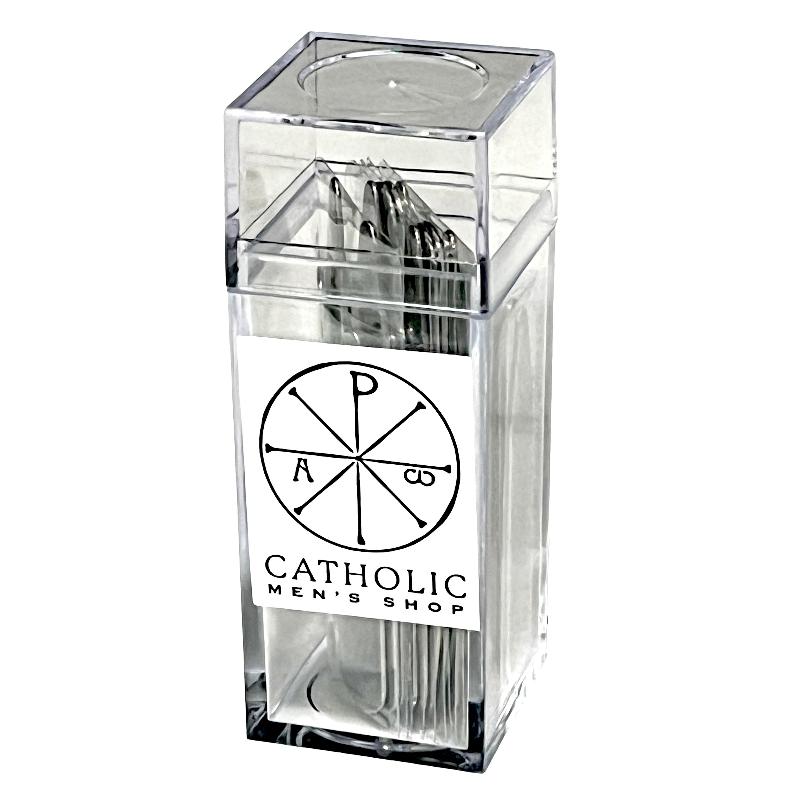 Engraved devotional collar stays, refined gift for priests, deacons, or professionals