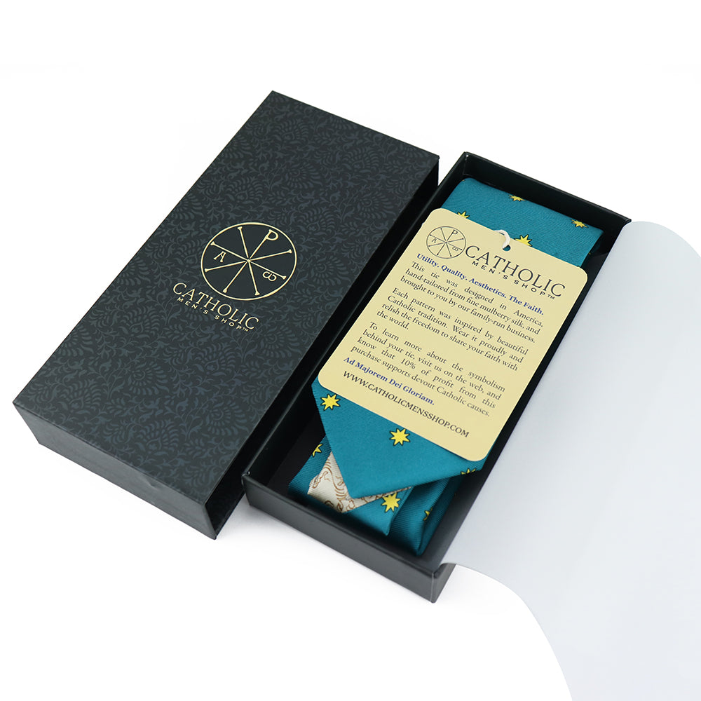 Catholic silk necktie, Guadalupe motif expressing devotion