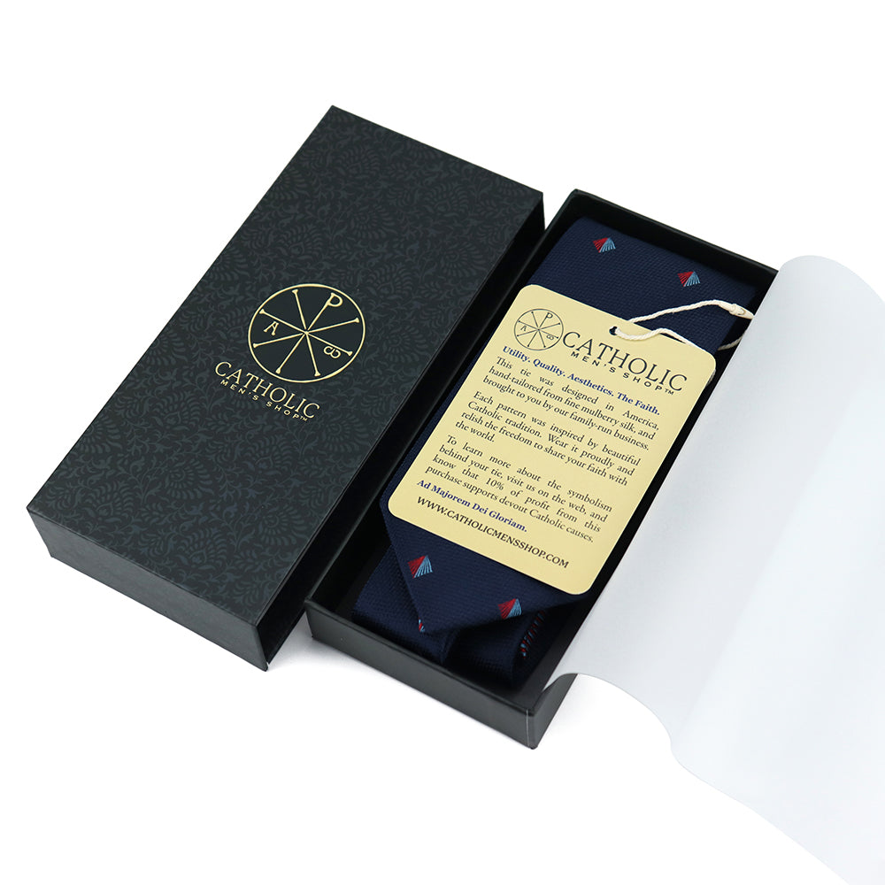 Elegant Divine Mercy necktie, blending symbolism and sartorial quality