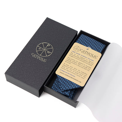 Micro Chi Rho Pattern Silk Necktie: Catholic Tie in Cardinal Red or Oxford Blue & Silver