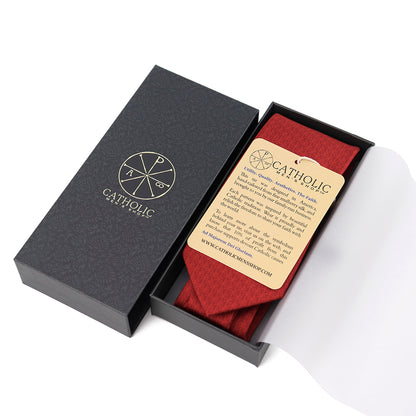 Micro Chi Rho Pattern Silk Necktie: Catholic Tie in Cardinal Red or Oxford Blue & Silver