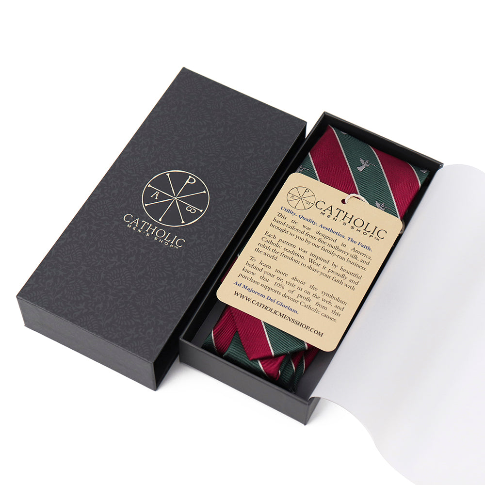Christmas Regimental Silk Necktie: Catholic Tie in Red & Green