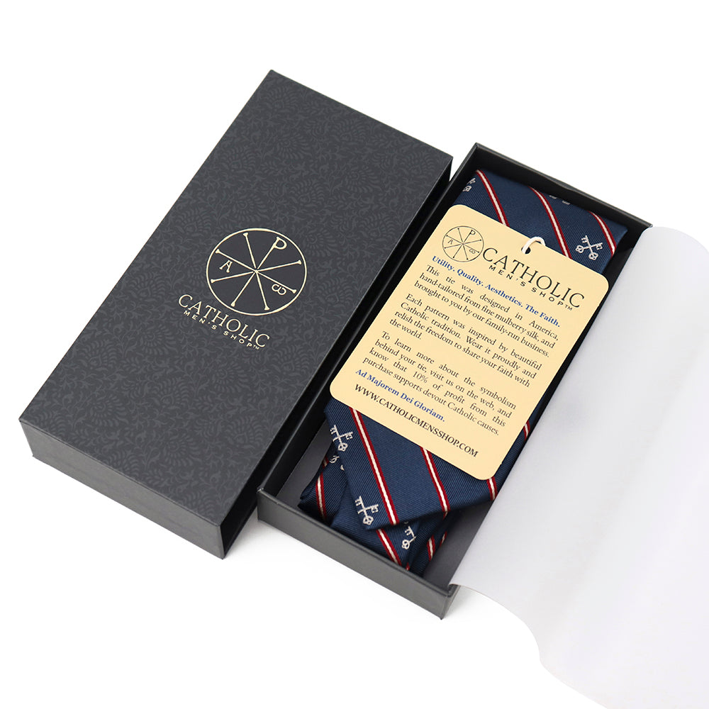 Keys of St. Peter Silk Necktie: Catholic Tie in Blue or Pontifical Gold