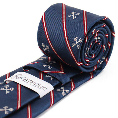 Keys of St. Peter Silk Necktie: Catholic Tie in Blue or Pontifical Gold
