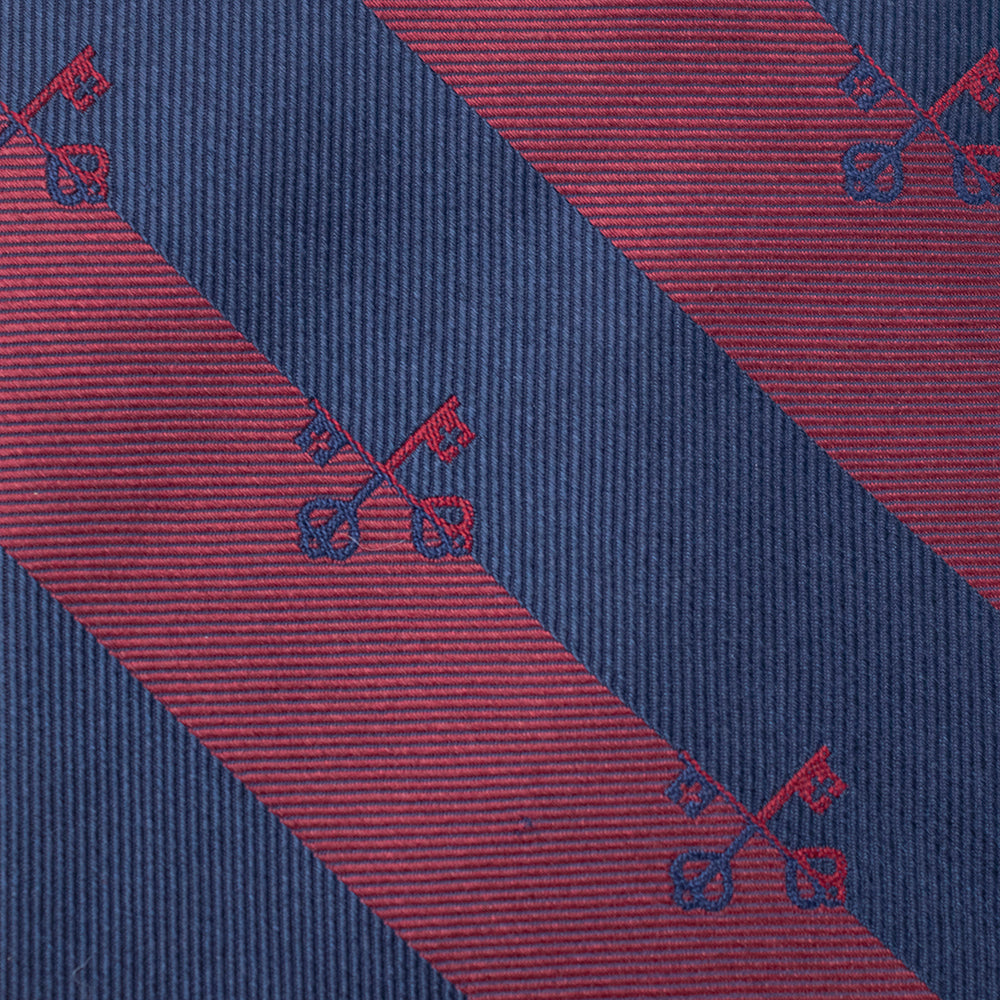 Navy and red striped tie with decorative patterns on a diagonal Keys of St Peter necktie