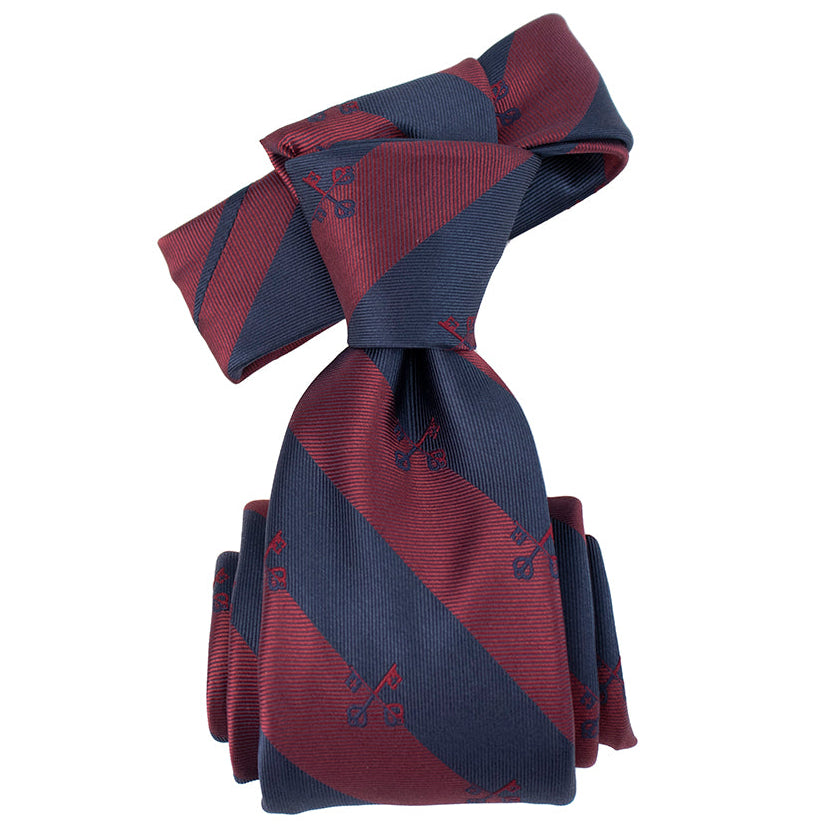Navy and burgundy striped tie on a white background Catholic necktie