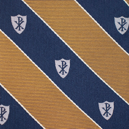 Chi Rho Regimental Silk Necktie: Catholic Tie in Navy Blue and Gold