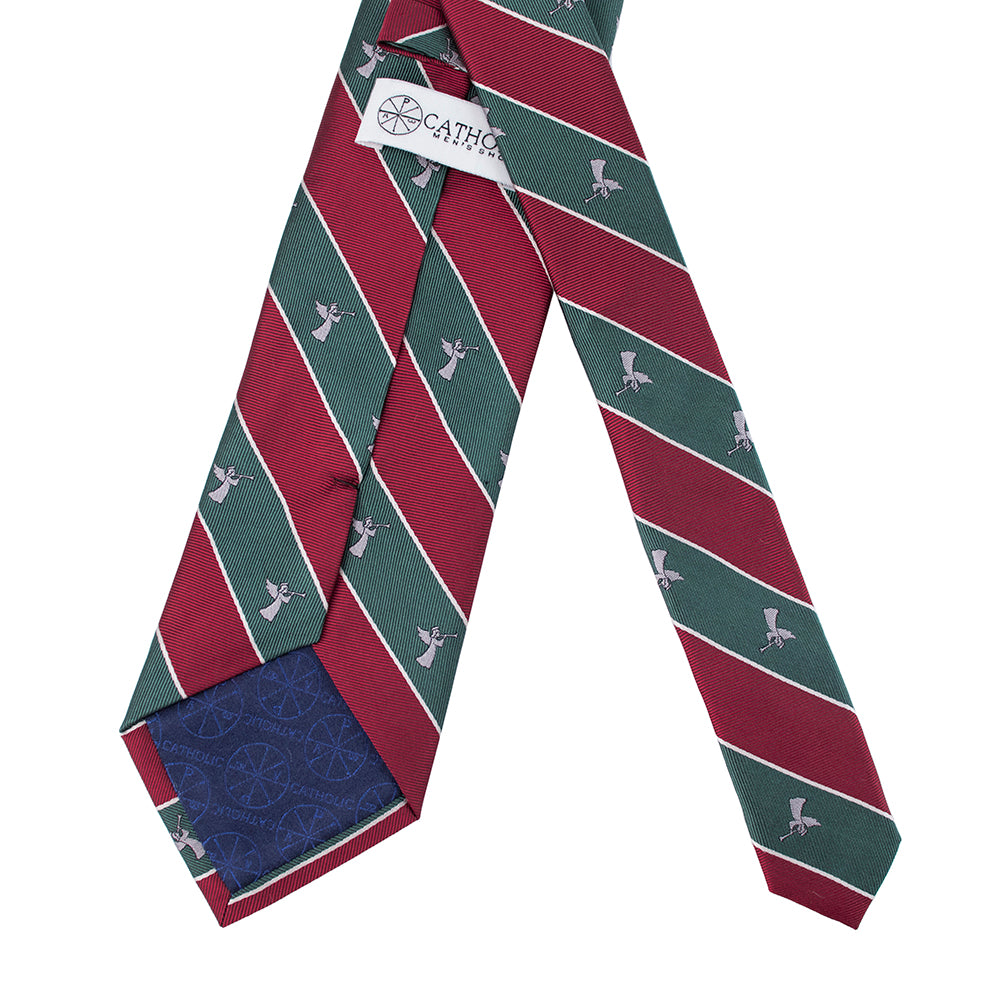 Christmas Regimental Silk Necktie: Catholic Tie in Red & Green