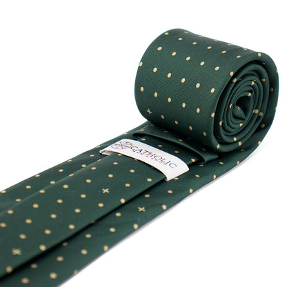 Heritage Polka Dot Cross Silk Necktie: Catholic Tie in Green & Antique Gold, Midnight & Ivory, or Burgundy & Rose
