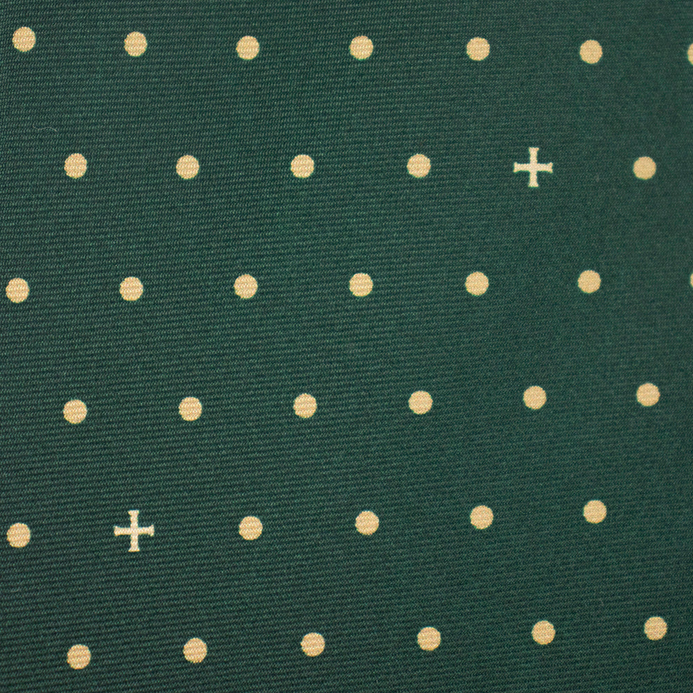 Heritage Polka Dot Cross Silk Necktie: Catholic Tie in Green & Antique Gold, Midnight & Ivory, or Burgundy & Rose
