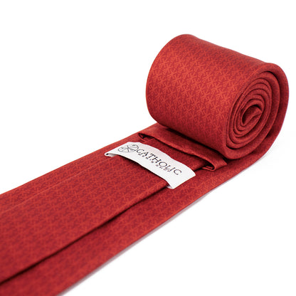 Micro Chi Rho Pattern Silk Necktie: Catholic Tie in Cardinal Red or Oxford Blue & Silver