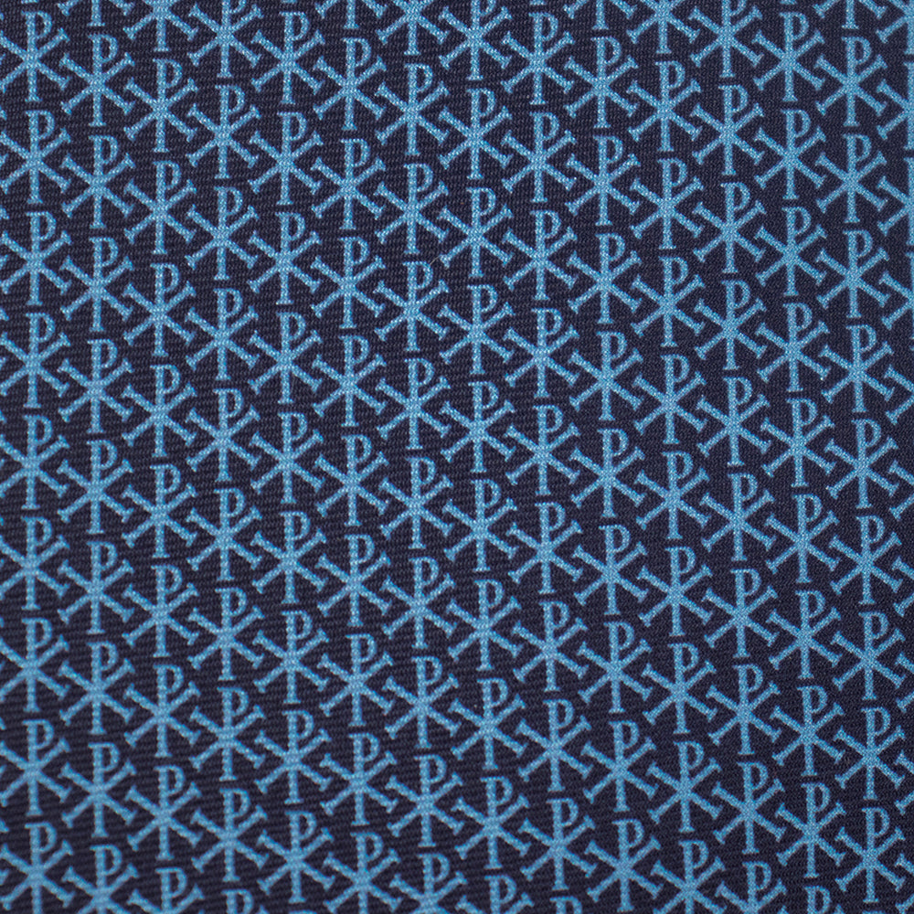 Micro Chi Rho Pattern Silk Necktie: Catholic Tie in Cardinal Red or Oxford Blue & Silver