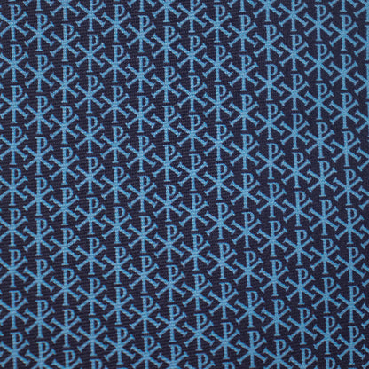 Micro Chi Rho Pattern Silk Necktie: Catholic Tie in Cardinal Red or Oxford Blue & Silver