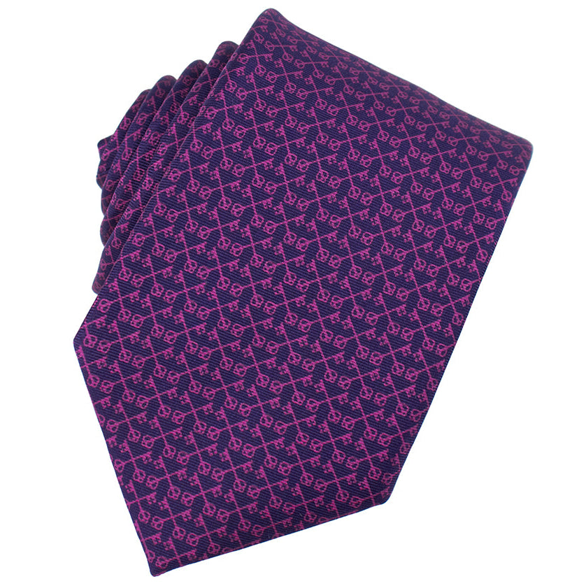 Purple patterned fabric on a white background. Keys of St Peter luxury Catholic gift