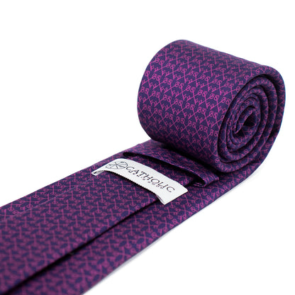 Keys of St. Peter Micro Pattern Silk Necktie: Catholic Tie in Rose & Azure, Blue & Silver Gray, or Royal Purple & Navy