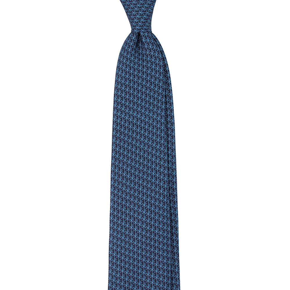 Micro Chi Rho Pattern Silk Necktie: Catholic Tie in Cardinal Red or Oxford Blue & Silver