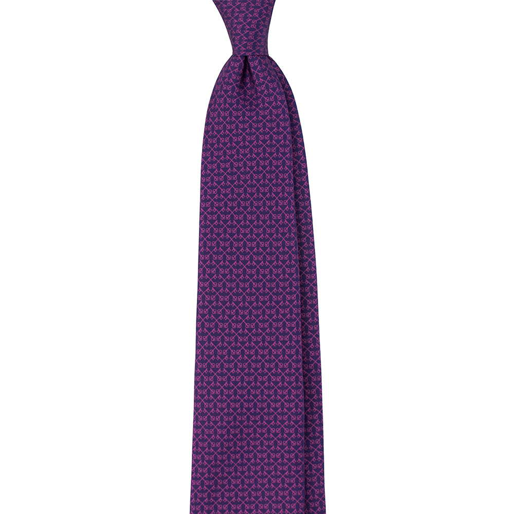 Keys of St. Peter Micro Pattern Silk Necktie: Catholic Tie in Rose & Azure, Blue & Silver Gray, or Royal Purple & Navy