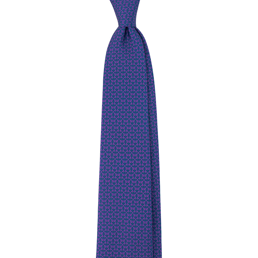 Keys of St. Peter Micro Pattern Silk Necktie: Catholic Tie in Rose & Azure, Blue & Silver Gray, or Royal Purple & Navy
