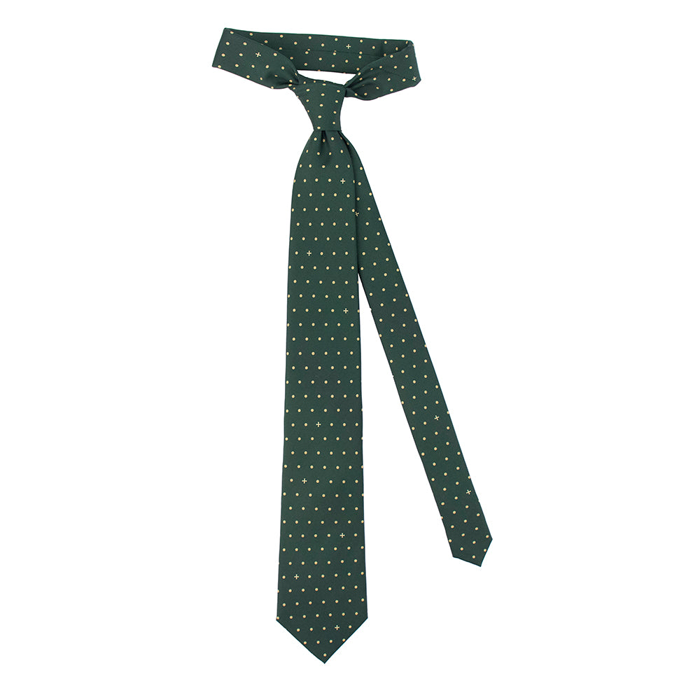 Heritage Polka Dot Cross Silk Necktie: Catholic Tie in Green & Antique Gold, Midnight & Ivory, or Burgundy & Rose