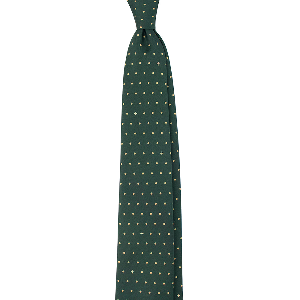 Heritage Polka Dot Cross Silk Necktie: Catholic Tie in Green & Antique Gold, Midnight & Ivory, or Burgundy & Rose