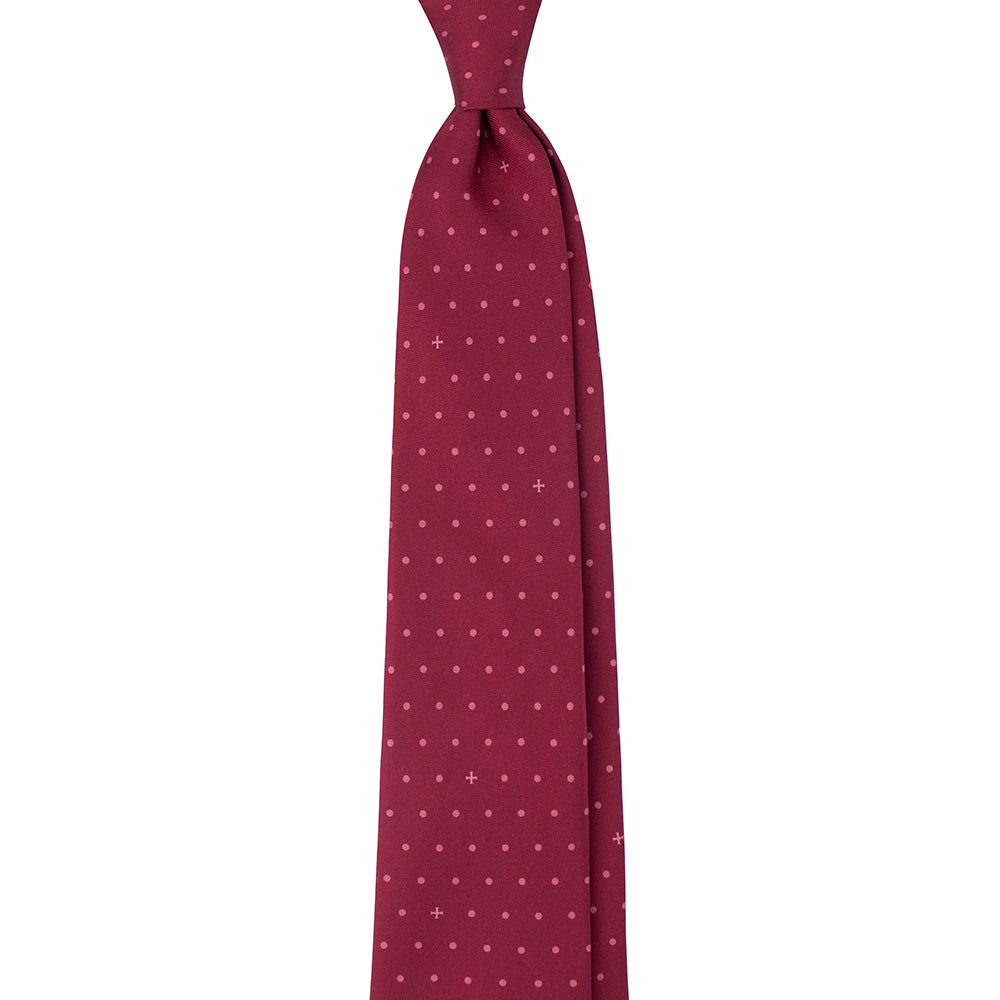 Heritage Polka Dot Cross Silk Necktie: Catholic Tie in Green & Antique Gold, Midnight & Ivory, or Burgundy & Rose