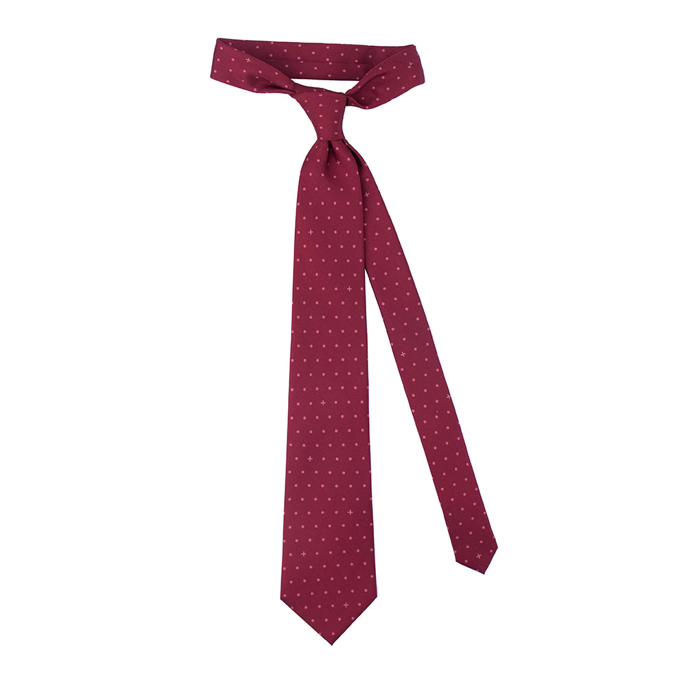 Heritage Polka Dot Cross Silk Necktie: Catholic Tie in Green & Antique Gold, Midnight & Ivory, or Burgundy & Rose