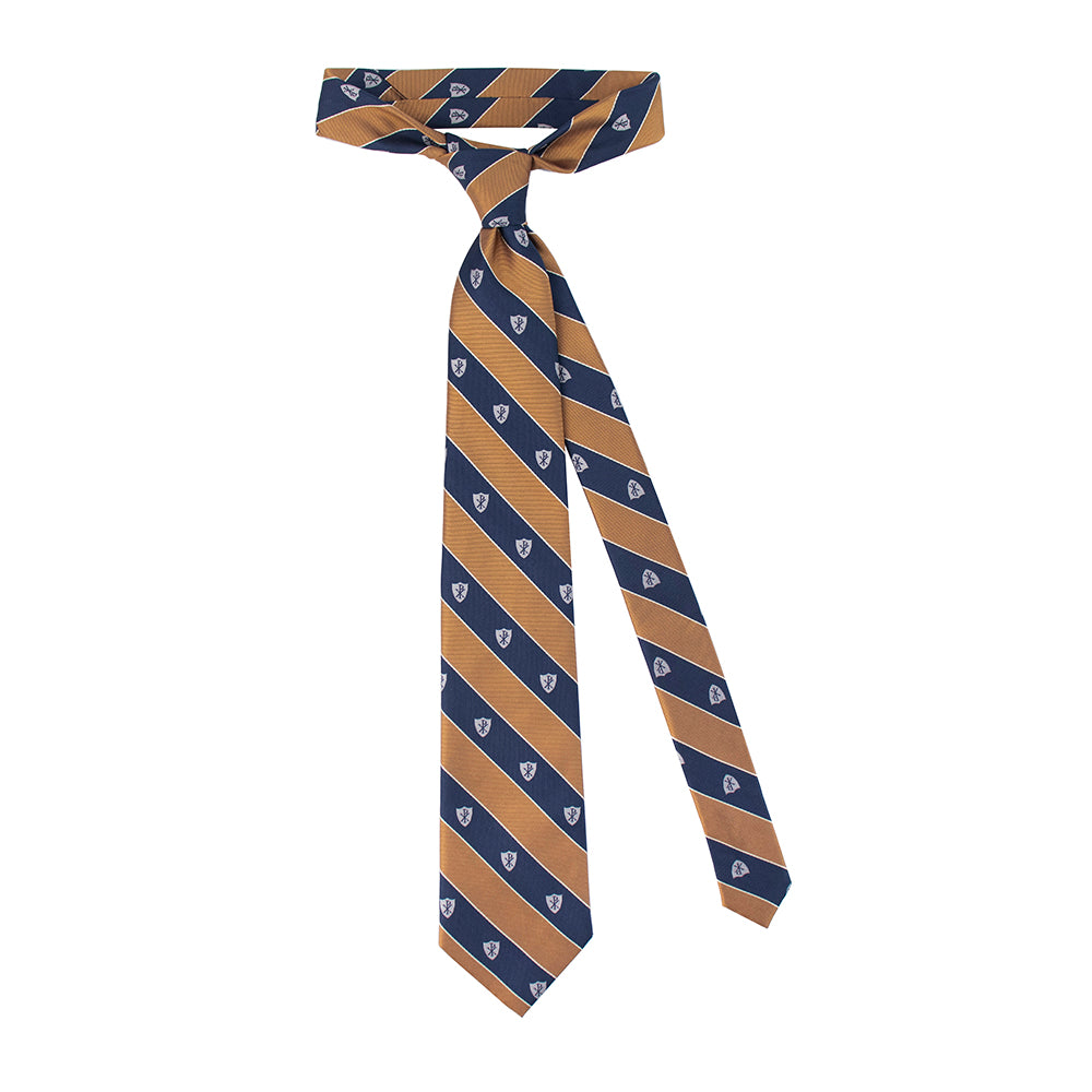 Chi Rho Regimental Silk Necktie: Catholic Tie in Navy Blue and Gold