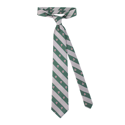 Jerusalem Cross Regimental Silk Necktie: Catholic Tie in Forest Green & Silver
