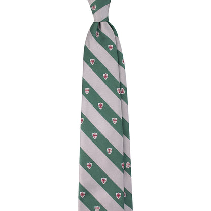 Jerusalem Cross Regimental Silk Necktie: Catholic Tie in Forest Green & Silver