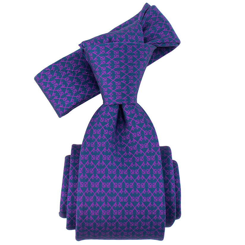 Purple patterned tie on a white background. Catholic necktie.