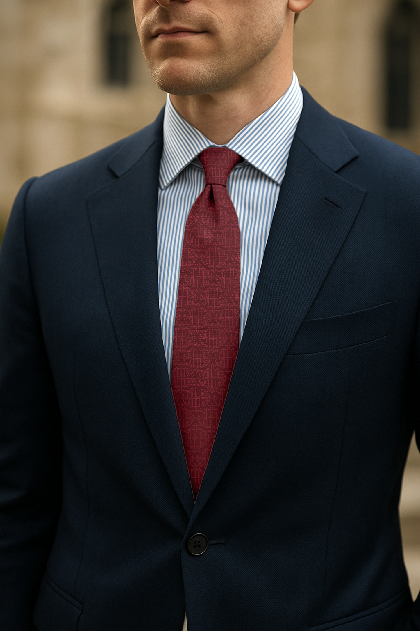 Premium JHS Christogram Mulberry Silk Catholic Necktie - Faith-Inspired Gift for Men in Liturgical Green, Gold, or Navy