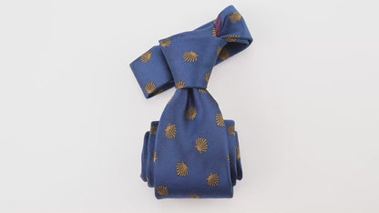 Camino de Santiago Silk Necktie: Catholic Tie in Royal Blue with Scallop Shell Motif
