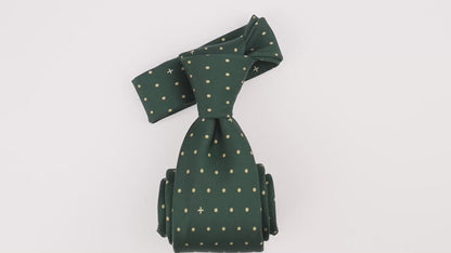 Heritage Polka Dot Cross Silk Necktie: Catholic Tie in Green & Antique Gold, Midnight & Ivory, or Burgundy & Rose