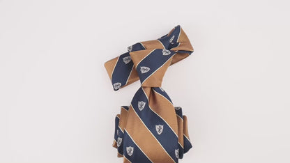 Chi Rho Regimental Silk Necktie: Catholic Tie in Navy Blue and Gold